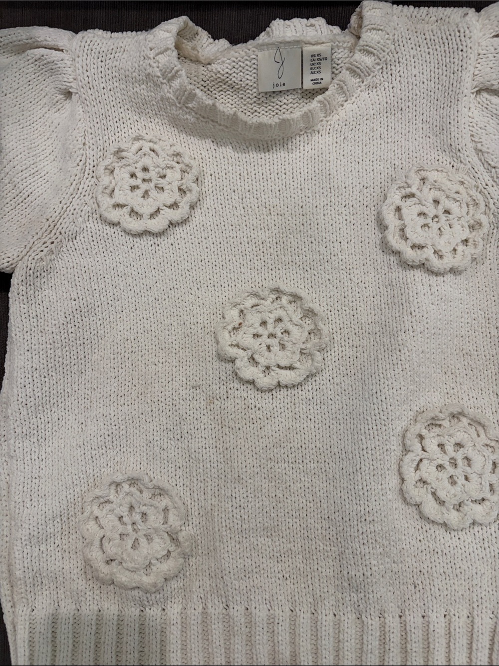 Joie Cream Crochet Appliqué Crewneck Sweater